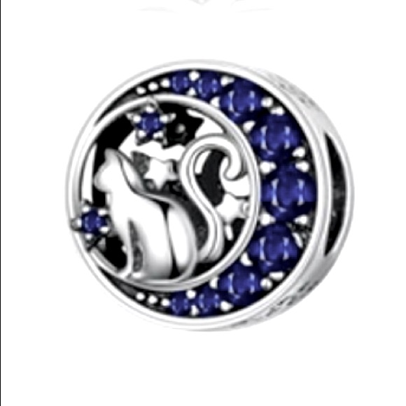 3 For $30genuine Sterling Silver/Cz Cat & Moon Bracelet Charm